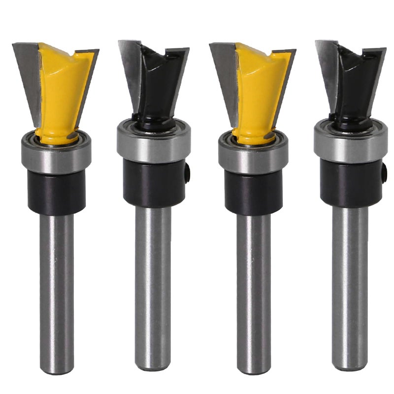 4Pcs 14 Inch Shank Dovetail Joint Router Bit Set Dovetail Router Bits with Bearing Guide Dovetail Jig Bit for Woodworking Cutter Furniture Building Cabinet Making