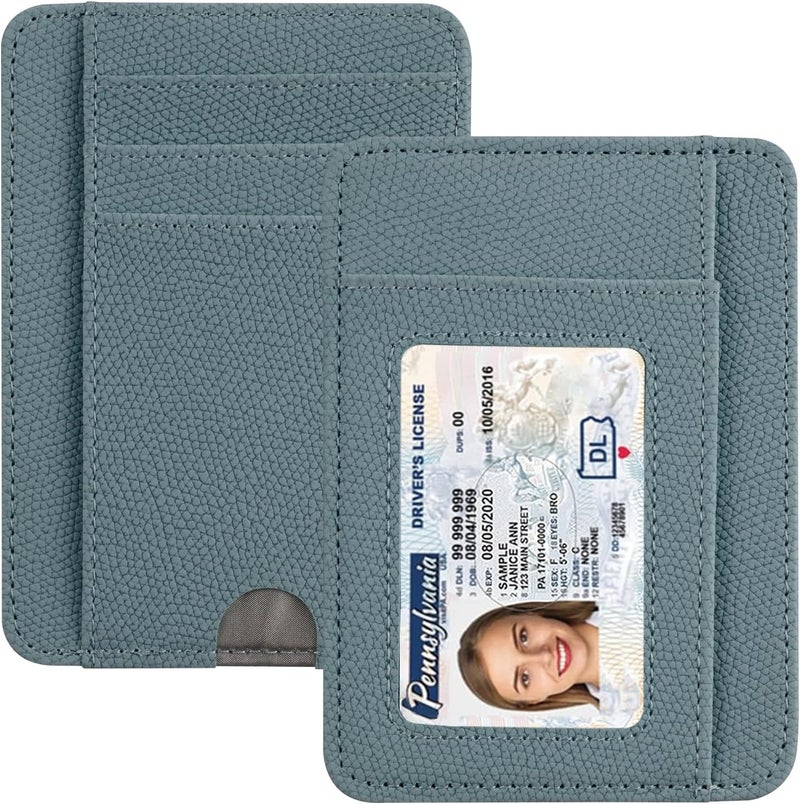 Hot Cool Card Holder Wallet Front Pocket Minimalist Travel Cute Funny Thin Leather With RFID Blocking Small Credit Card Holder Wallet for Men & Women Girls Organizer Gifts, Litchi Blue - Image 1
