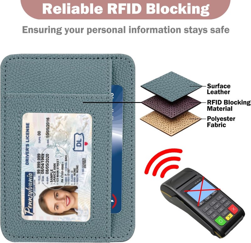 Hot Cool Card Holder Wallet Front Pocket Minimalist Travel Cute Funny Thin Leather With RFID Blocking Small Credit Card Holder Wallet for Men & Women Girls Organizer Gifts, Litchi Blue - Image 5