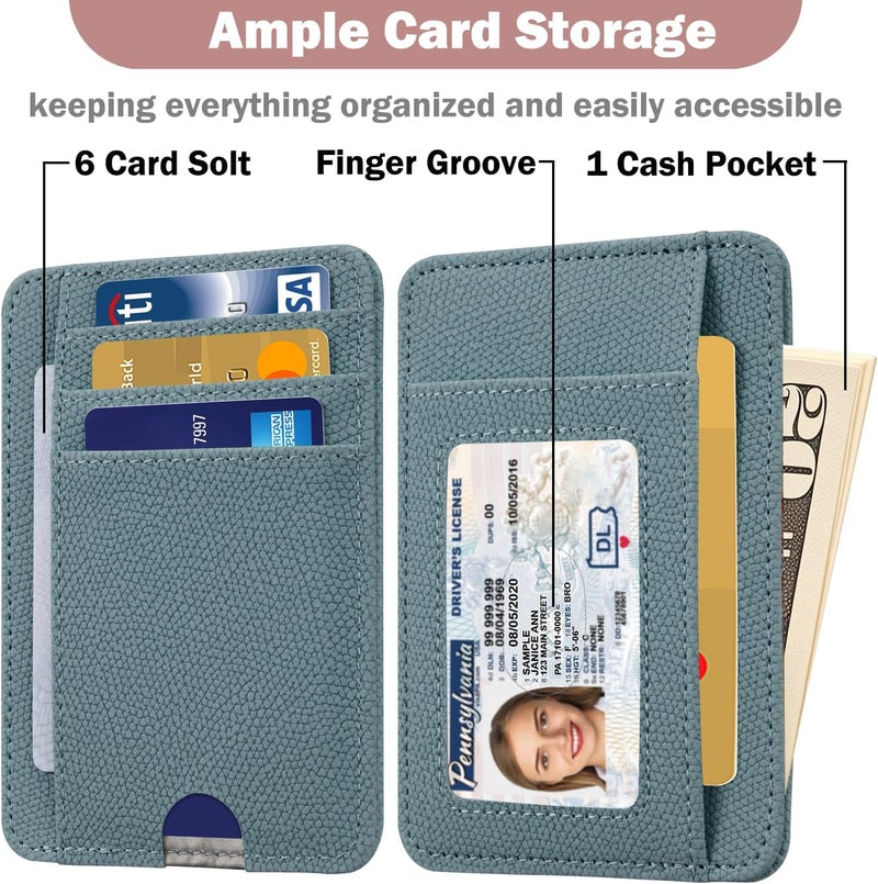 Hot Cool Card Holder Wallet Front Pocket Minimalist Travel Cute Funny Thin Leather With RFID Blocking Small Credit Card Holder Wallet for Men & Women Girls Organizer Gifts, Litchi Blue - Image 3