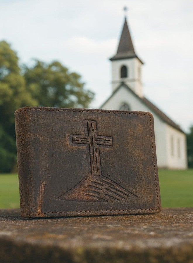 Marshal Men’s RFID Blocking Wallet – Christian Cross Design, Vintage Leather Bifold (Brown) - Image 5