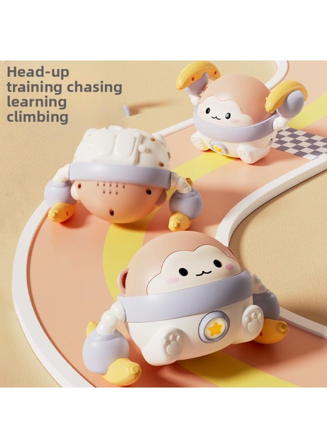 Generic - Rolling Monkey Baby Learning To Climb Toy Baby 0 1 Year Old Head Up Training Electric Music Somersault Guide Comfort-Color:[value Combination] Pink☆Tumbling Monkey + Frog Sand Hammer - Image 1