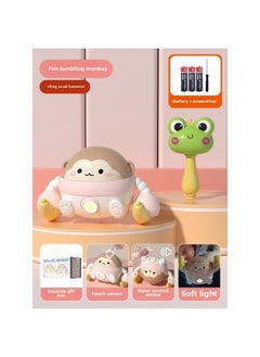 Rolling Monkey Baby Learning To Climb Toy Baby 0 1 Year Old Head Up Training Electric Music Somersault Guide Comfort-Color:[value Combination] Pink☆Tumbling Monkey + Frog Sand Hammer