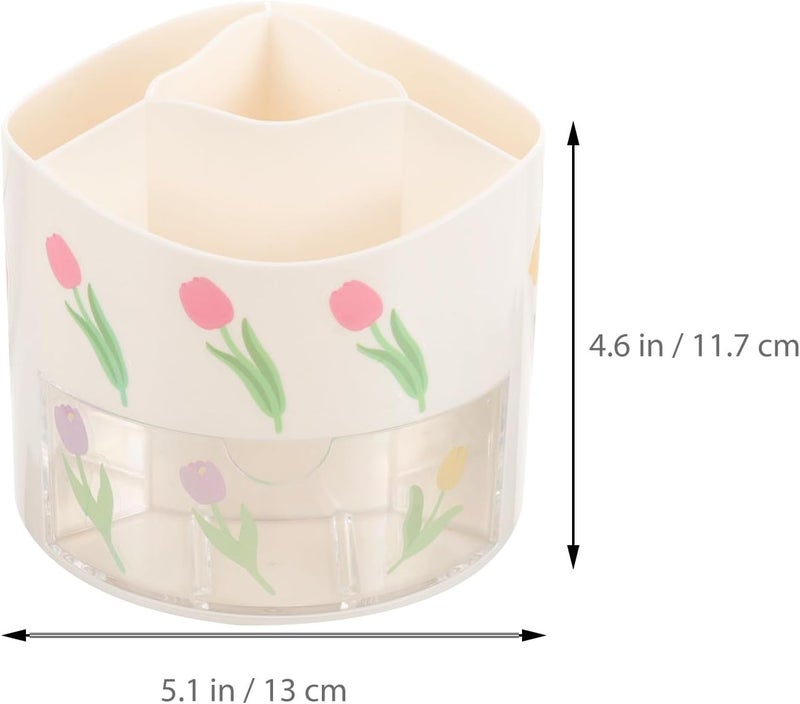 Rotating Makeup Brush Holder and Pen Organizer Large Capacity Desk Pencil Holder Cosmetic Brush Cup for Students with Lid and Sticker Set Random Style - Image 2