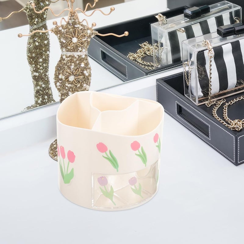Rotating Makeup Brush Holder and Pen Organizer Large Capacity Desk Pencil Holder Cosmetic Brush Cup for Students with Lid and Sticker Set Random Style - Image 4