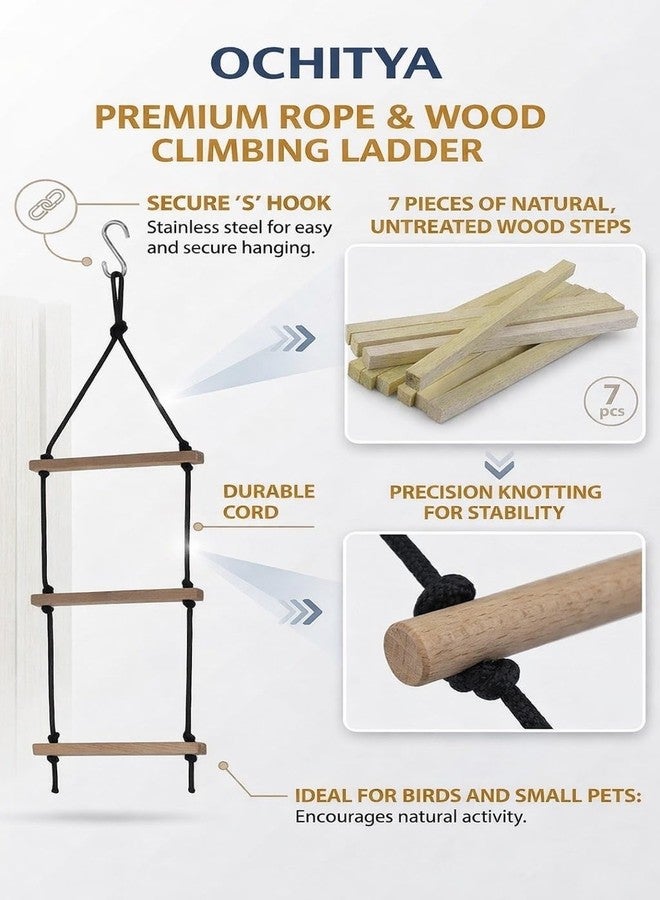 Ochitya Kids Rope Climbing Ladder Indoor Outdoor, Wooden Ninja Ladder with Strong Black Rope & Metal Hook, Climbing Play Equipment for Balance, Strength & Coordination, Suitable for 4 to 10 Years - Image 5