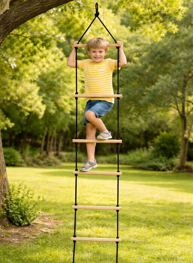 Ochitya Kids Rope Climbing Ladder Indoor Outdoor, Wooden Ninja Ladder with Strong Black Rope & Metal Hook, Climbing Play Equipment for Balance, Strength & Coordination, Suitable for 4 to 10 Years - Image 2