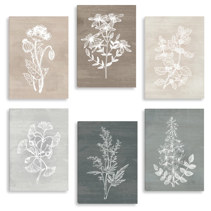 BINCUE Neutral Botanical Plant Canvas 6 Pieces Rustic Farmhouse Wall Art for Living Room Bedroom and BathroomCanvas Paintings Print Set Decor 12x 16