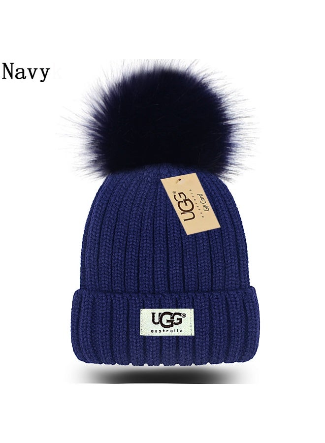 UGG Cozy Navy Plush Knit Beanie with Fluffy Pom-Pom – Winter Warmth Essential 577Size