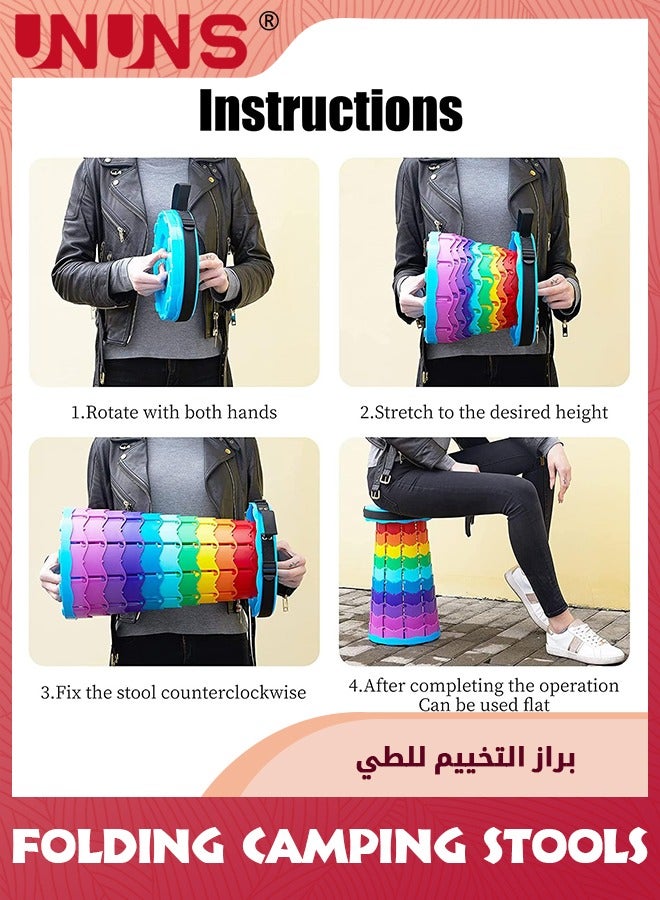 UNUNS Portable Retractable Folding Stool,Collapsible Lightweight Telescopic Stool,Sturdy Adjustable Stool,Telescoping Foldable Camping Stool For Fishing Hiking Picnic Gardening BBQ Outdoor Activities,Blue - Image 4