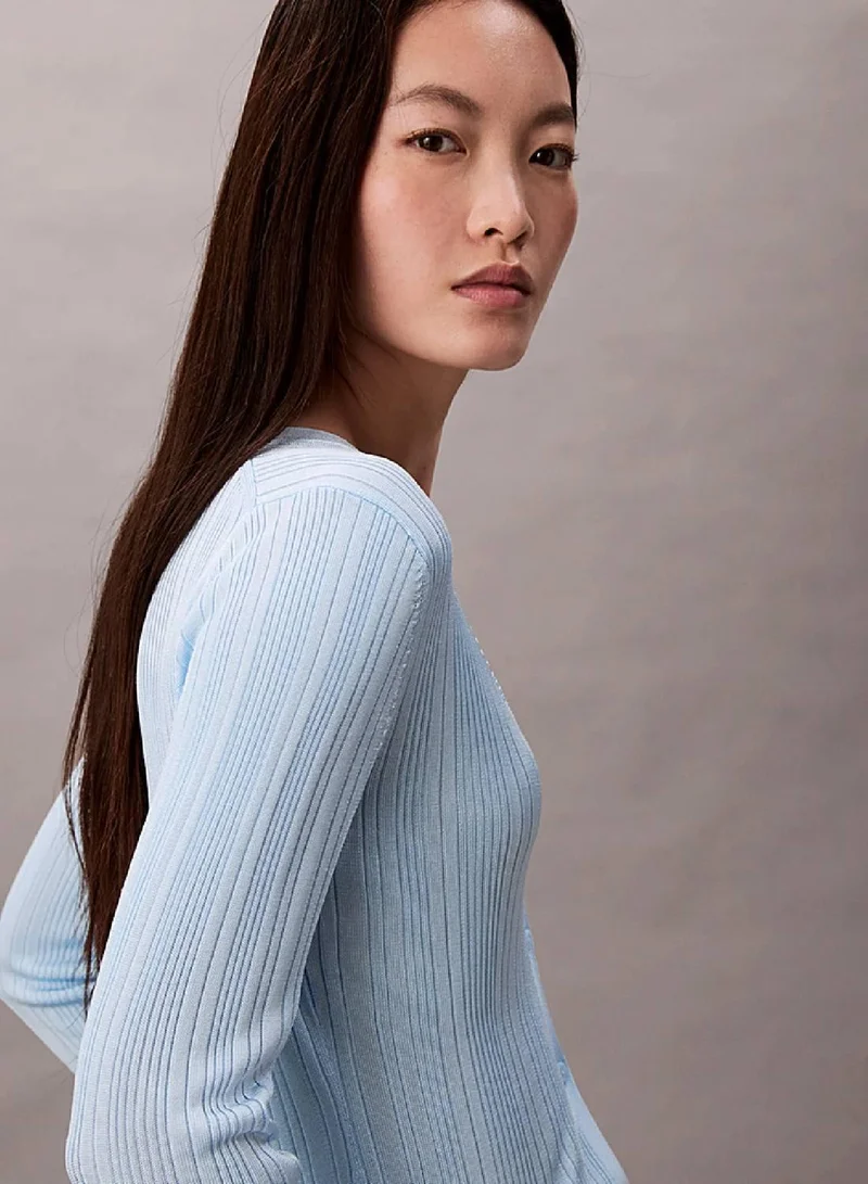 Calvin Klein Cool Blue Shiny Viscose Rib Cardigan for Women | Best Price UAE