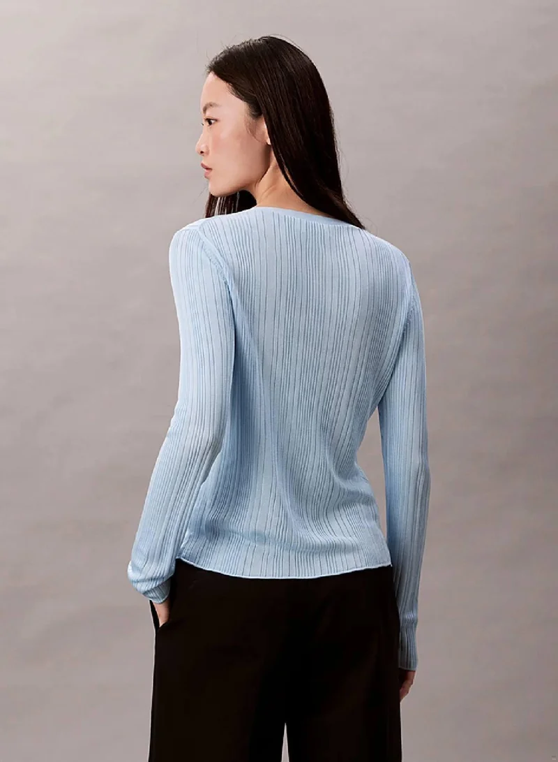 Calvin Klein Cool Blue Shiny Viscose Rib Cardigan for Women | Best Price UAE
