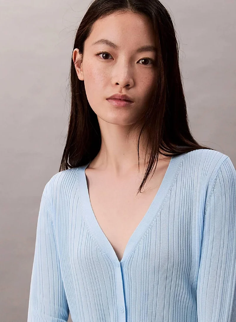 Calvin Klein Cool Blue Shiny Viscose Rib Cardigan for Women | Best Price UAE
