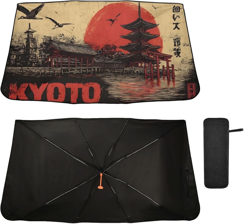 Windshield Sun Shade Umbrella Kyoto Vintage – Fashion Design, Protect Car from Sun & Heat Damage, Easy Store, Universal Fit 55” x 27.5” - Image 2