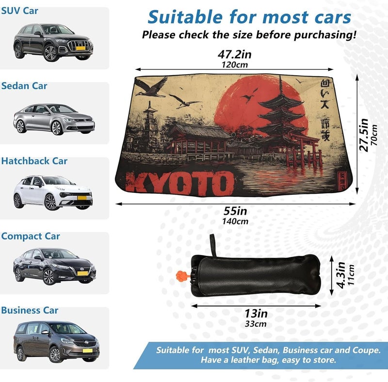 Windshield Sun Shade Umbrella Kyoto Vintage – Fashion Design, Protect Car from Sun & Heat Damage, Easy Store, Universal Fit 55” x 27.5” - Image 3