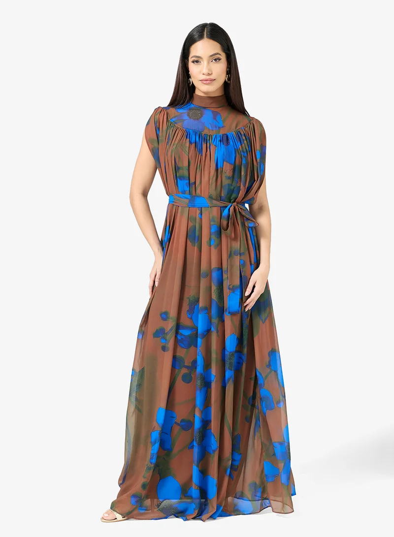 Ayra High Neck Cape Sleeve Dress