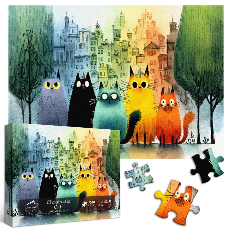 PICKFORU Gradient Cat Puzzles for Adults 1000 Pieces, Colorful City Jigsaw Puzzle, Cute Kitten Puzzle as Wall Art Decor - Image 2