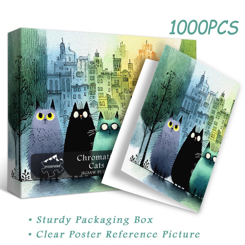 PICKFORU Gradient Cat Puzzles for Adults 1000 Pieces, Colorful City Jigsaw Puzzle, Cute Kitten Puzzle as Wall Art Decor - Image 3