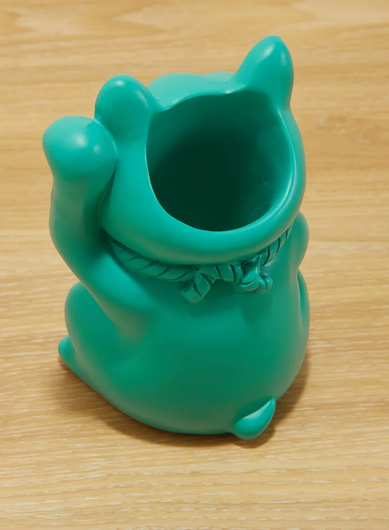 Mustard Lucky Cat Shaped Pen Pot With Magnetic Arm