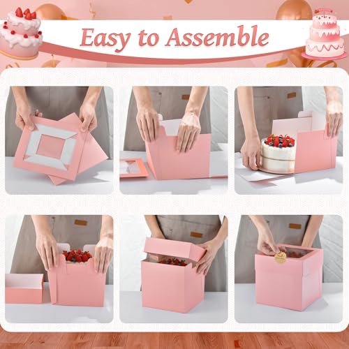 DOYIDE 12Pcs 6x6x6 Inches Small Cake Boxes, Pink Square Bakery Boxes with Window, Mini Cake Containers for Pastries, Cookies, Chocolates, Cupcakes, Birthday Party Cajas Pasteles - Image 4