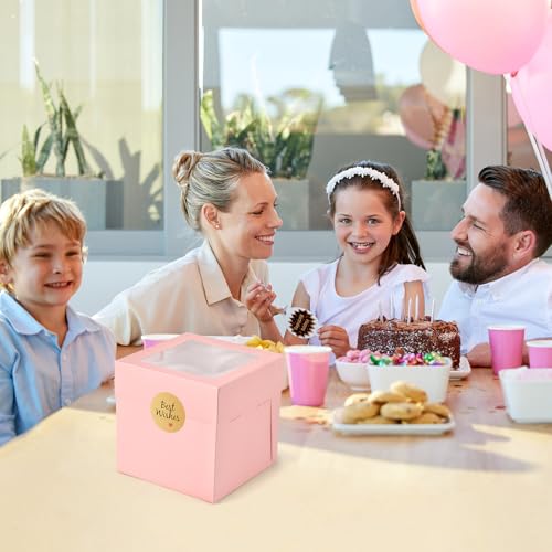 DOYIDE 12Pcs 6x6x6 Inches Small Cake Boxes, Pink Square Bakery Boxes with Window, Mini Cake Containers for Pastries, Cookies, Chocolates, Cupcakes, Birthday Party Cajas Pasteles - Image 5