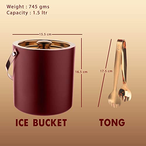 STEREN IMPEX | Stainless Steel Ice Bucket with Tong - 1500 ml | Ice Bucket for Bar & Home | Premium Ice Bucket | Bar Accessories for Home and Bar | Cherry & Copper (PVD Coated), 1.5L - Image 4