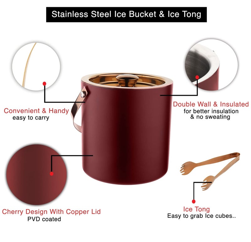 STEREN IMPEX | Stainless Steel Ice Bucket with Tong - 1500 ml | Ice Bucket for Bar & Home | Premium Ice Bucket | Bar Accessories for Home and Bar | Cherry & Copper (PVD Coated), 1.5L - Image 5