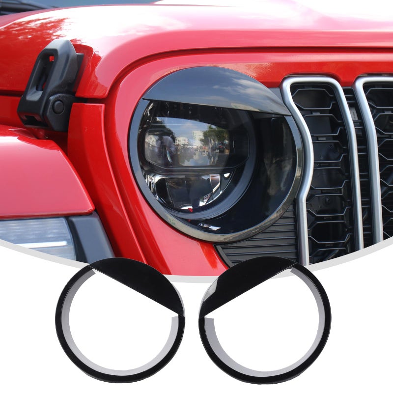 Linksip Angry Eye Headlight Covers Compatible with 2024 2025 Jeep Wrangler JL 4XE  Gladiator JT Sport Rubicon Sahara Willys Mojave Head Lamp Angry Bird Bezel Rings Exterior AccessoriesBlack
