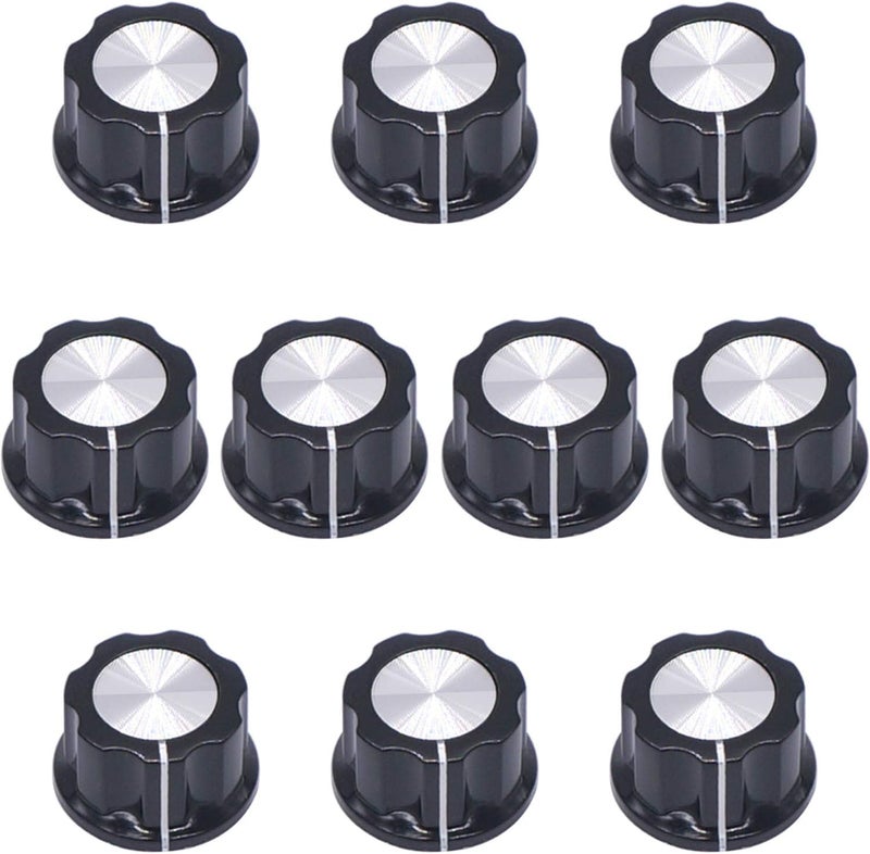 Taiss 10pcs Potentiometer Knobs 6 mm Dia. Shaft Silver Tone Top Rotary Knobs Black A02-6mm - Image 5