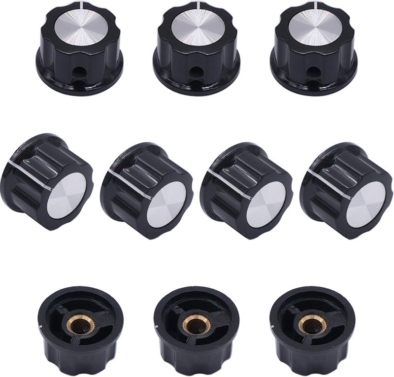 Taiss 10pcs Potentiometer Knobs 6 mm Dia. Shaft Silver Tone Top Rotary Knobs Black A02-6mm - Image 1