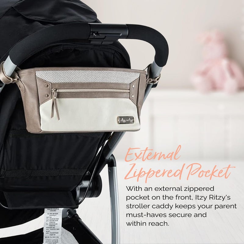 Itzy Ritzy Adjustable Stroller Caddy and Organizer Bag Featuring Front Zippered Pocket, 2 Built-In Interior Pockets & Adjustable Straps to Fit Nearly Any Stroller (Vanilla Latte) - Image 5