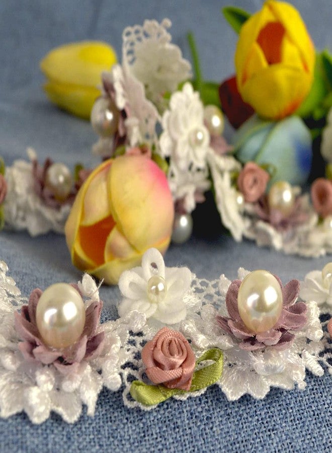 Kuasting 2 Yard Vintage Pearl Flower Ribbon Scallop Edge Trim Sewing Lace Trim Handmade DIY Sewing Supplies for Dress Embellishment (Pearl lace) - Image 3