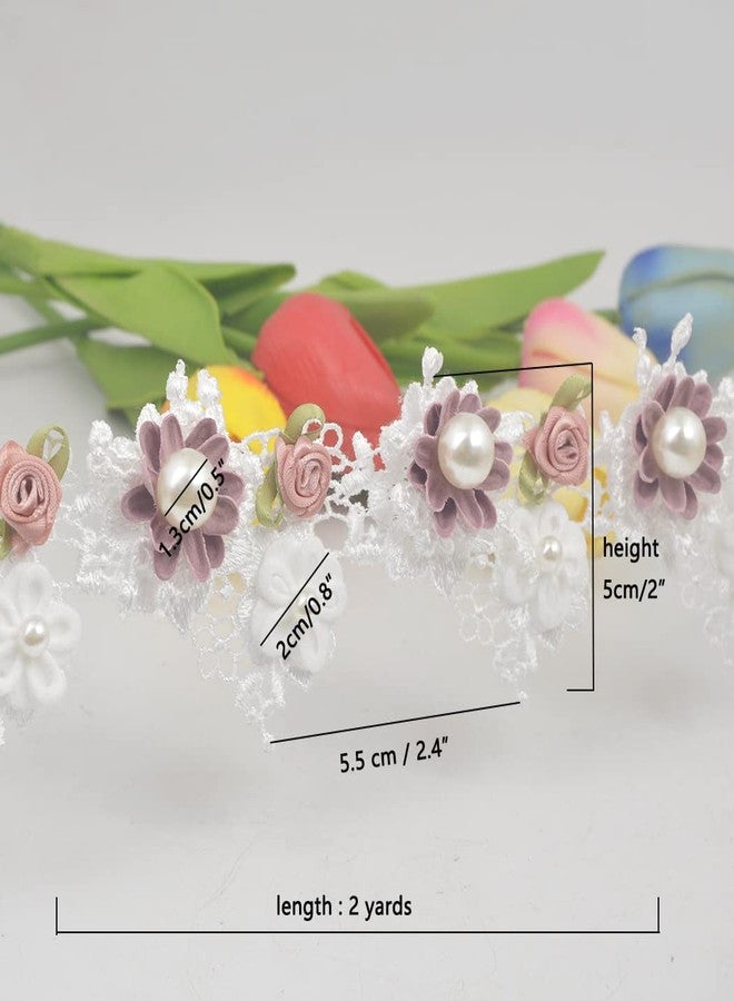 Kuasting 2 Yard Vintage Pearl Flower Ribbon Scallop Edge Trim Sewing Lace Trim Handmade DIY Sewing Supplies for Dress Embellishment (Pearl lace) - Image 2