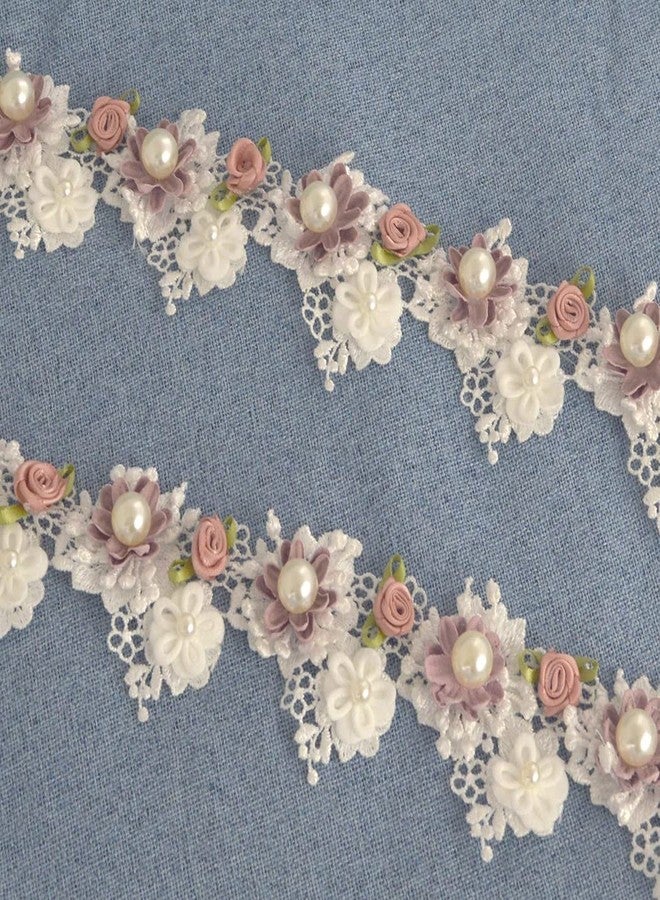 Kuasting 2 Yard Vintage Pearl Flower Ribbon Scallop Edge Trim Sewing Lace Trim Handmade DIY Sewing Supplies for Dress Embellishment (Pearl lace) - Image 1
