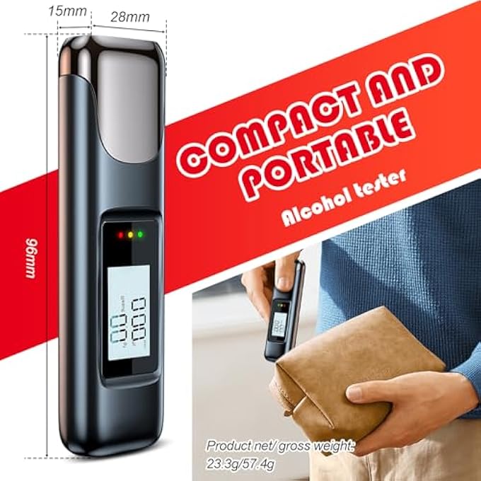 rayihni Breathalyser Police Accurate, Professional Alcohol Meter with Digital Blue LCD Display, Per Mille Meter with USB Battery, Portable Breath Alcohol Tester for Personal and Professional Use - Image 3