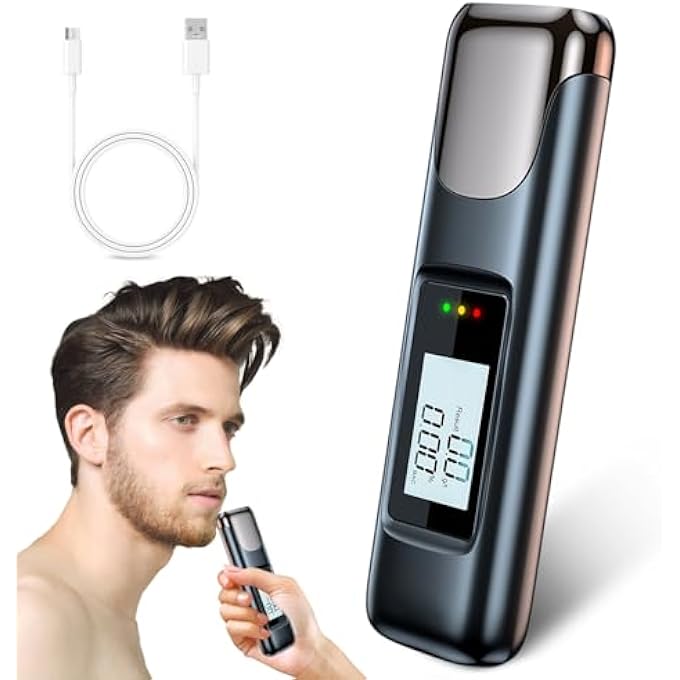 rayihni Breathalyser Police Accurate, Professional Alcohol Meter with Digital Blue LCD Display, Per Mille Meter with USB Battery, Portable Breath Alcohol Tester for Personal and Professional Use - Image 2