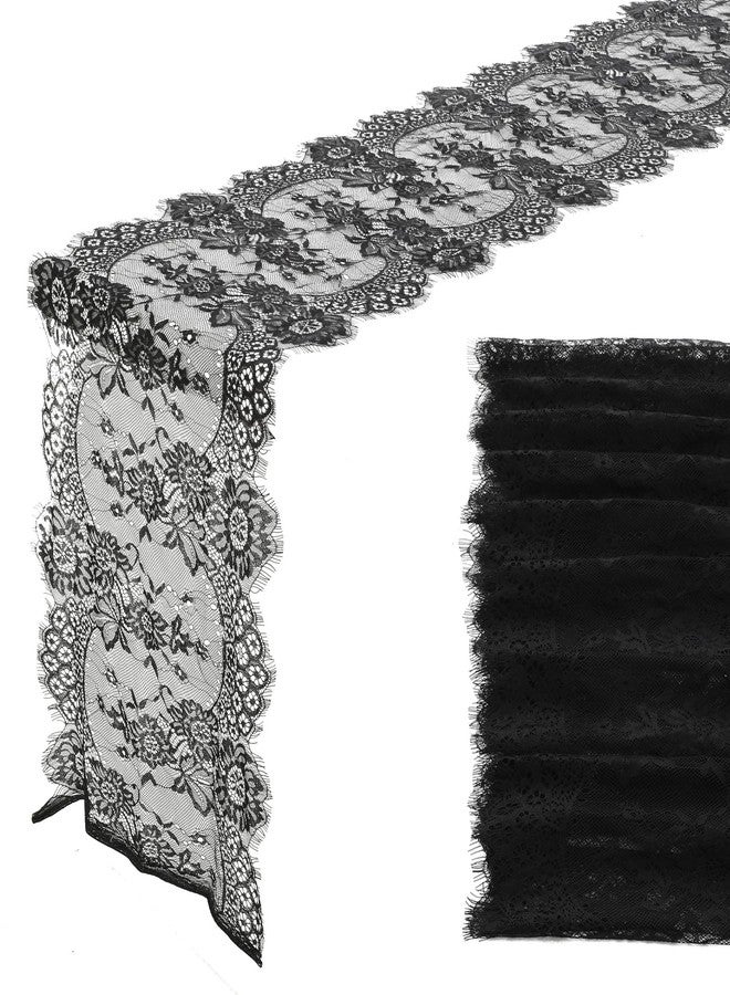 wutfuooo 12 Pcs Black Lace Table Runners 14 x 120 Inch Rustic Wedding Table Runner Decor Vintage Romantic Black Lace Tablecloth Party Decor for Halloween Engagement Hotel Home(Classic) - Image 1
