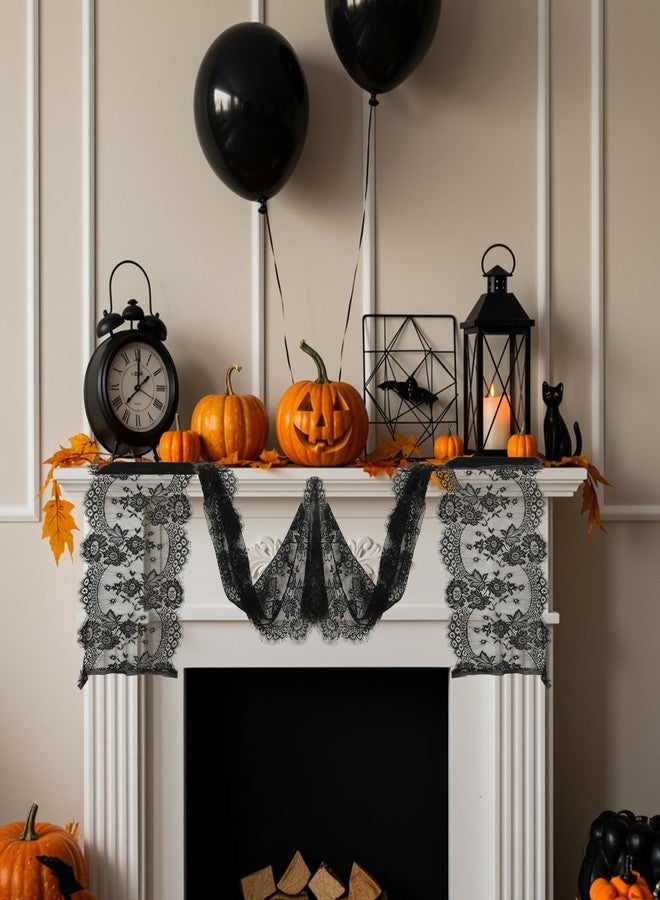 wutfuooo 12 Pcs Black Lace Table Runners 14 x 120 Inch Rustic Wedding Table Runner Decor Vintage Romantic Black Lace Tablecloth Party Decor for Halloween Engagement Hotel Home(Classic) - Image 4