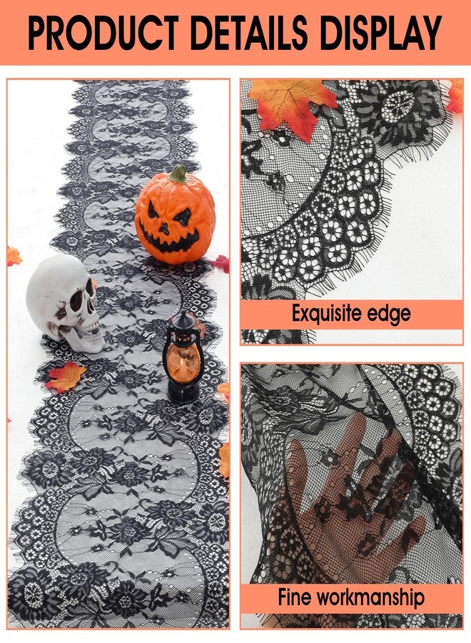 wutfuooo 12 Pcs Black Lace Table Runners 14 x 120 Inch Rustic Wedding Table Runner Decor Vintage Romantic Black Lace Tablecloth Party Decor for Halloween Engagement Hotel Home(Classic) - Image 3