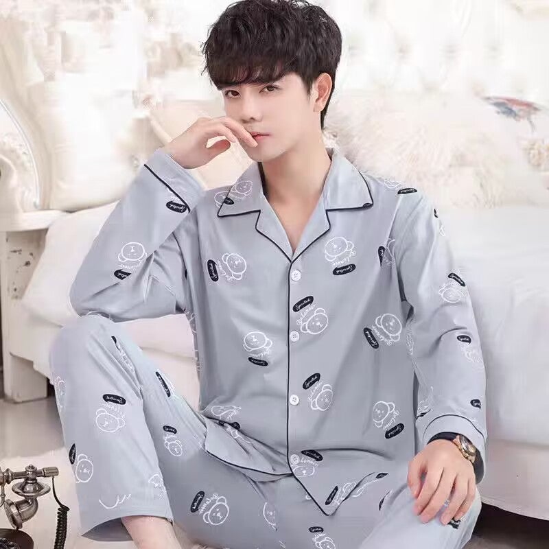 Pajamas Men'S 2024 Cotton Long Sleeve Home Clothes Men'S Boys Teenagers Thin Plus Size Suit - Image 2