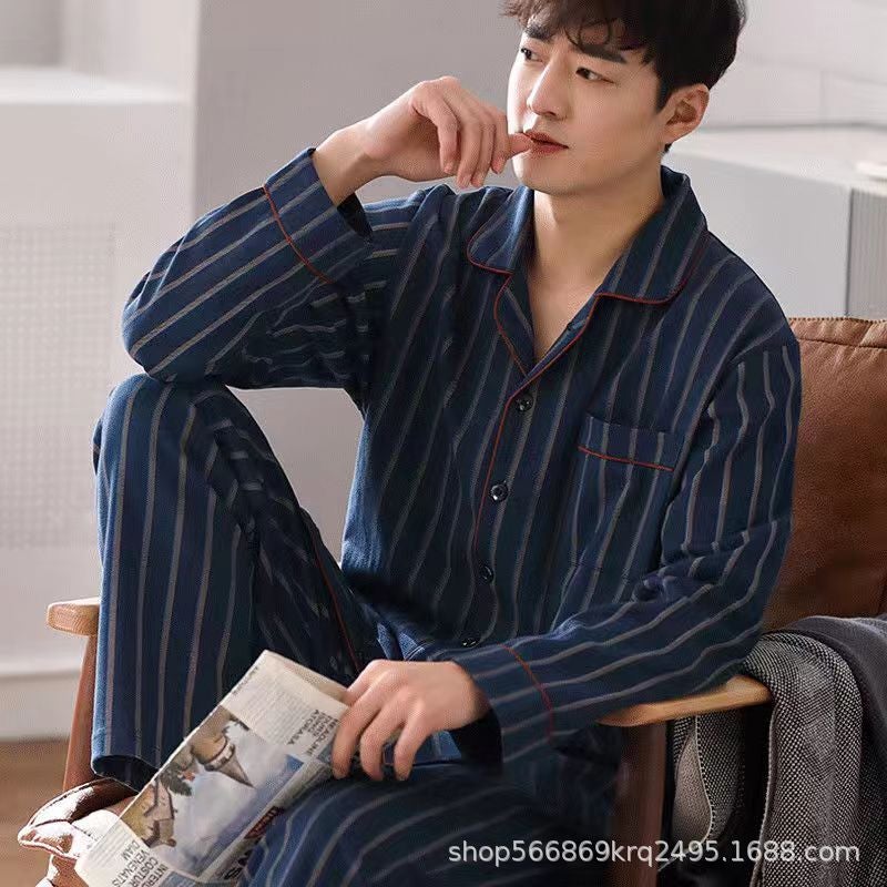 Pajamas Men'S 2024 Cotton Long Sleeve Home Clothes Men'S Boys Teenagers Thin Plus Size Suit - Image 1
