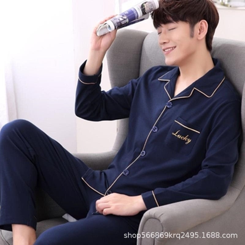 Pajamas Men'S 2024 Cotton Long Sleeve Home Clothes Men'S Boys Teenagers Thin Plus Size Suit - Image 3
