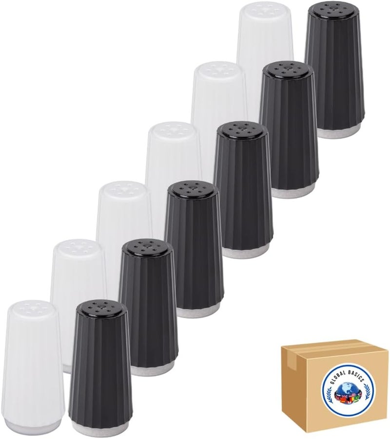 GLOBAL BASICS Disposable Salt and Pepper Shakers by - Plastic Shaker Sets for Parties, Restaurants, Picnics, Cookouts - Prefilled Salt and Pepper Shakers with 4oz. Salt, 1.5oz. Pepper - 12-Pack - Image 1