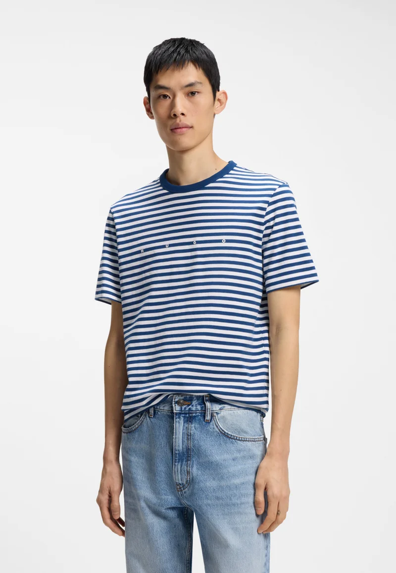 هوجو Relaxed-fit T-shirt in striped cotton jersey