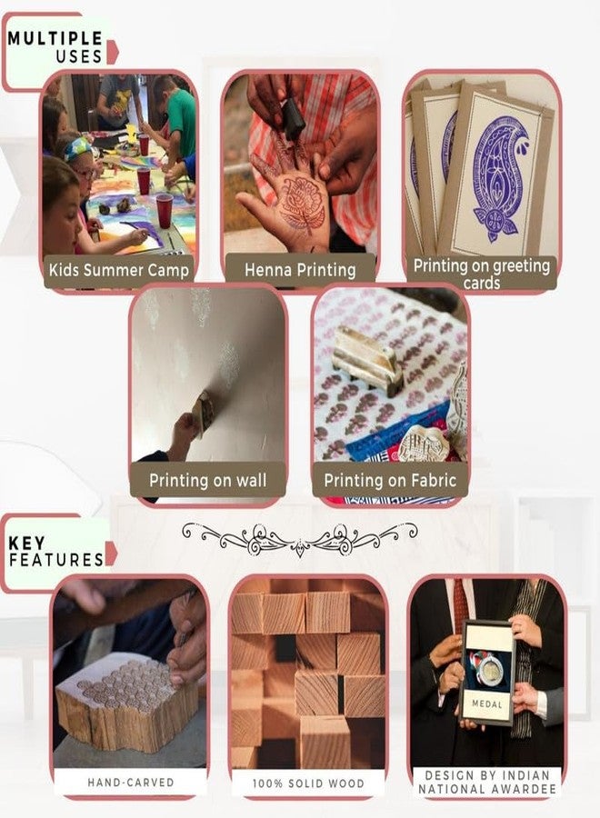TwoGrams | Set of 5 | Wooden Stamp Block, Printing Stamp Design Set | Block for Printing Saree Border | Dresses, Craft Card Making, Scrapbook, Clay Pottery - Image 5