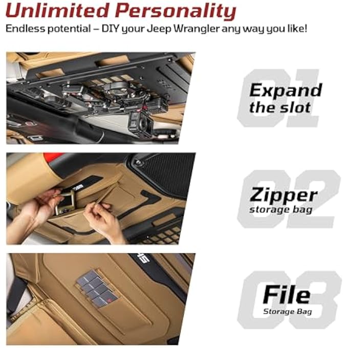 rayihni Jeep Wrangler JL MOLLE Panel Metal Roof Rack with Canvas Insulated Storage Bag, Multifunctional Storage Accessory, Fits 2018-2025 2-Door/4-Door Models- Front Row - Image 3