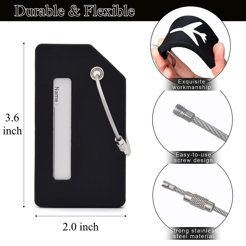 MODENGKONGJIAN 7 Pack Silicone Luggage Tag Baggage Handbag Travel Bag Tags with Name ID Card Perfect to Quickly Spot Luggage Suitcases (Black) - Image 3