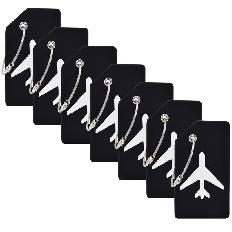 MODENGKONGJIAN 7 Pack Silicone Luggage Tag Baggage Handbag Travel Bag Tags with Name ID Card Perfect to Quickly Spot Luggage Suitcases (Black) - Image 1