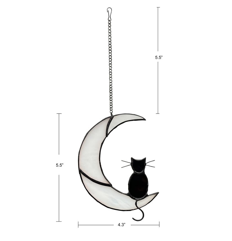 Zuajiter Black Cat Decor On White Moon Stained Glass Window Hanging Suncatcher for Windows Panels Sun Catcher Halloween Ornament Decoration Memorial Gift for Lover Cat Loss - Image 4