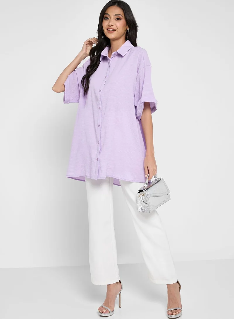 ELLA Dropped Shoulder Textured Button Down Shirt